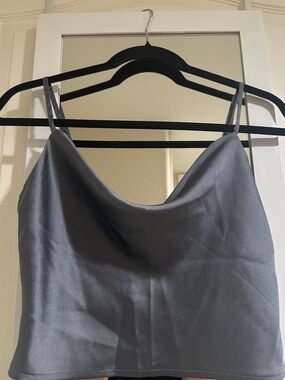 Satin Cowl Neck Crop Top in Slate Gray